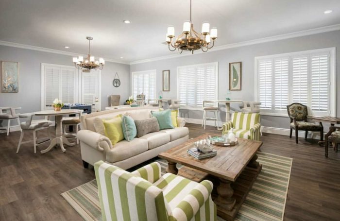 Plantation shutters in a family room